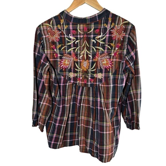 Johnny Was Rosalva Paris Effortless Blouse Size XS Plaid - Picture 2 of 12